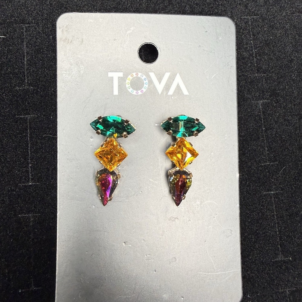 Tova Gemstone Accents Earrings NWT Gold Tone
